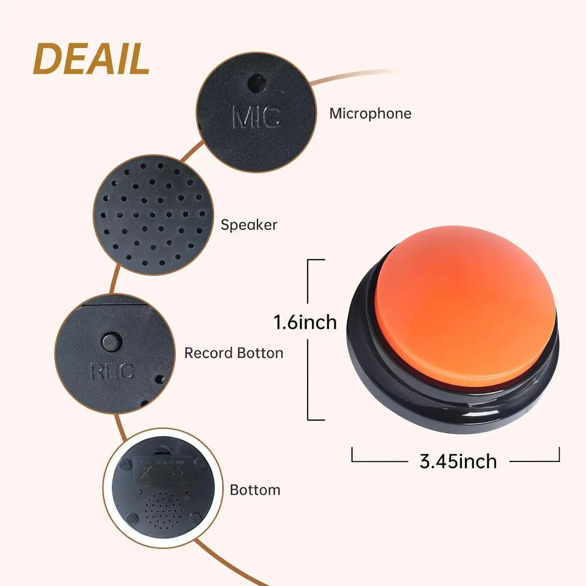 Voice Recording Button Dog Buttons for Communication Pet Training Buzzer 30 Second Record & Playback  recordable buttons