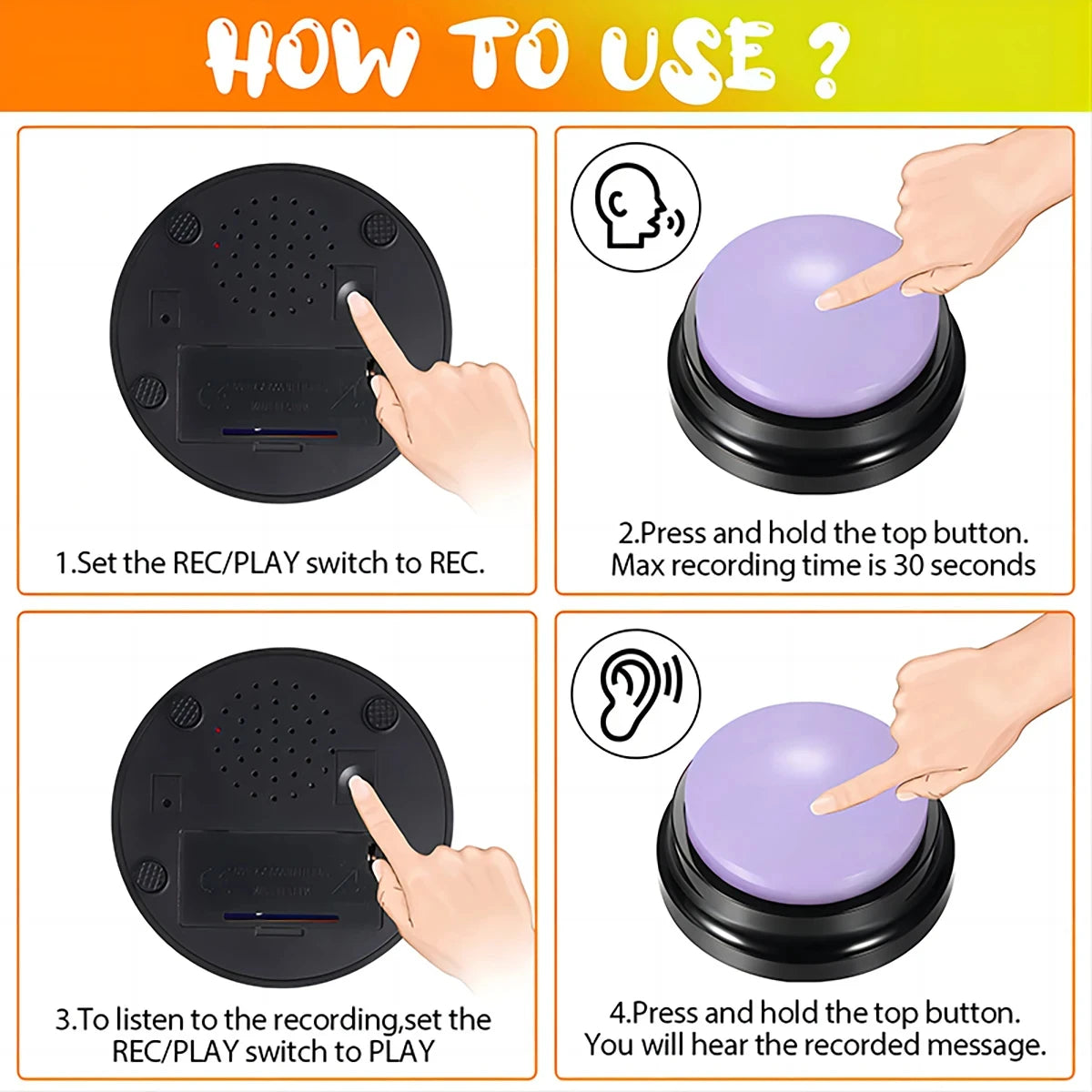 Voice Recording Button Dog Buttons for Communication Pet Training Buzzer 30 Second Record & Playback  recordable buttons