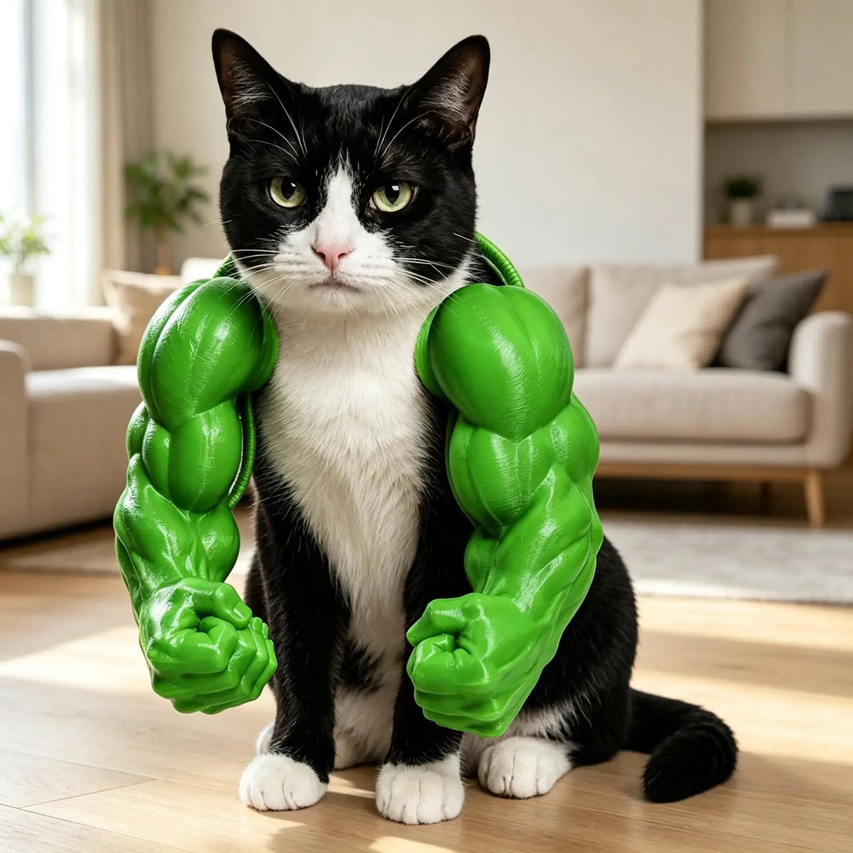 Funny Cat Muscle Arm 3D Printed Invincible Arm Pet Interactive Neck Hanging Toy Cosplay Costume Props Cat Accessories
