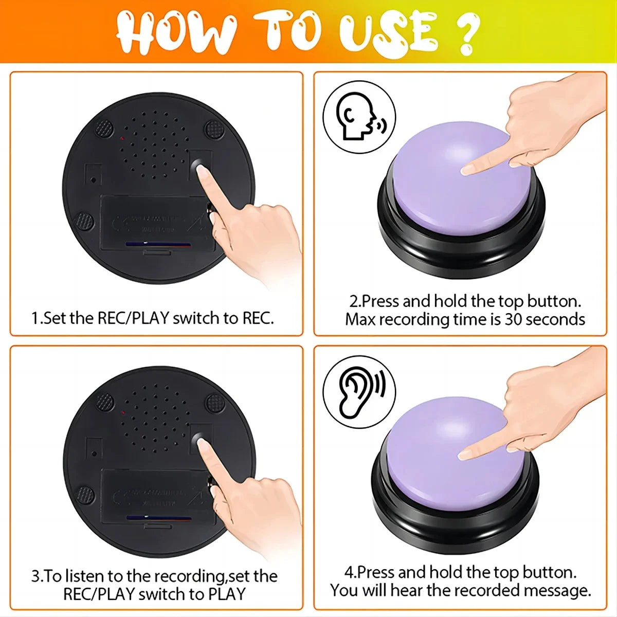 Voice Recording Button Dog Buttons for Communication Pet Training Buzzer 30 Second Record & Playback  recordable buttons
