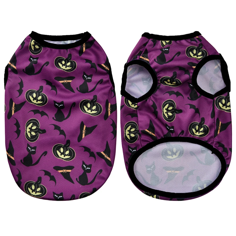 Halloween Pet Vest for Small Medium Dogs Cats Autumn Winter Costume Pumpkin Print Cosplay Outfit Chihuahua Pug French Bulldog